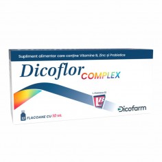 Dicoflor Complex supliment alimentar cu vitamine B, zinc și probiotice: L. rhamnosus GG, 12 flacoane, Dicofarm
